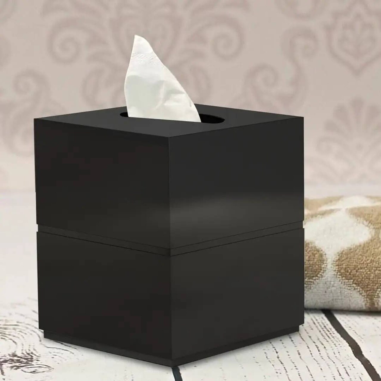 Tissue Box | Resin Square Tissue Box Cover | Black Resin Finish
